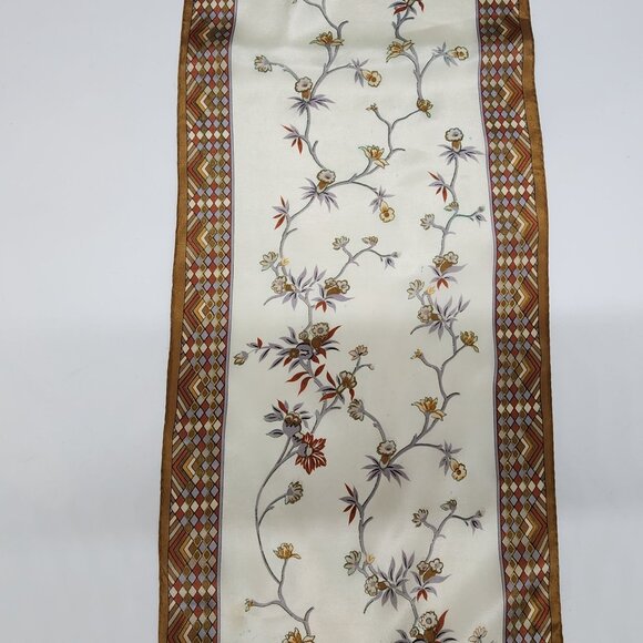 Oscar De La Renta Rectangle Silk Scarf Geometric Border & Floral Design - Picture 5 of 9